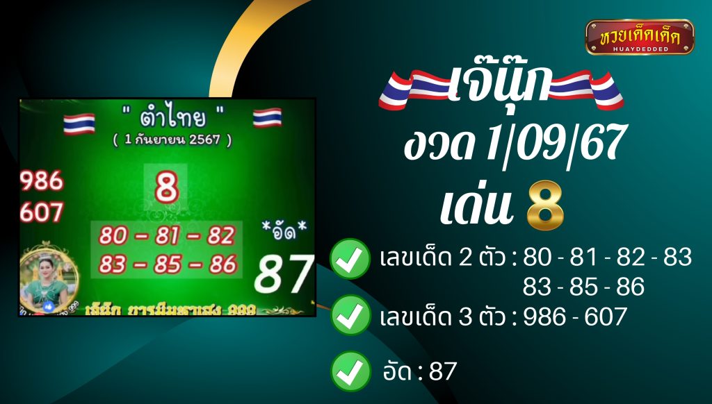 มัดรวมเลขเด็ด แนวทางเลขเด็ด เจ๊นุ๊ก งวด 1 กันยายน 2567