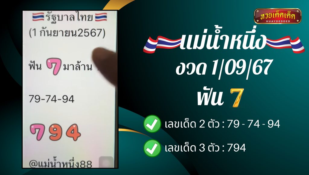 มัดรวมเลขเด็ด แนวทางเลขเด็ด แม่น้ำหนึ่ง งวด 1 กันยายน 2567