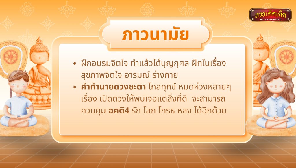 การทำบุญ ด้วยวิธี ภาวนามัย คือการเจริญภาวนา ความหมาย และคำทำนาย ดังนี้