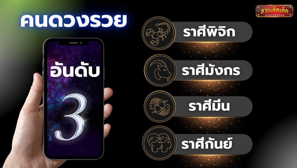 จัดอันดับคนดวงรวย อันดับที่ 3  ได้แก่  ราศีพิจิก มังกร มีน และ กันย์ 