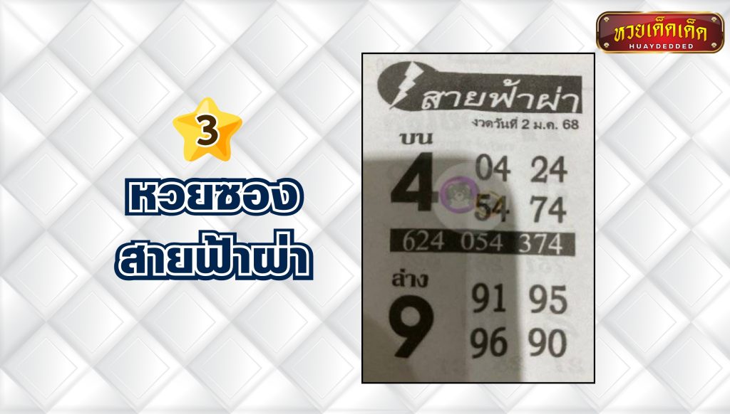 รวมเลขเด็ดหวยซอง หวยซองสายฟ้าผ่า งวด 2-01-2568 